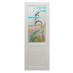 ประตู UPVC กระจก (ลายไผ่) U-17 เกล็ด1/4 70X180 ขาว จ